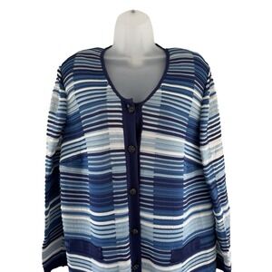 Stizzoli Sweater Womens 52‎ Blue Stripe Cardigan Beaded Buttons Made in Italy